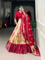 Red Elegant Dola Silk Shibori Print Lehenga Set with Zari Weaving Border