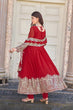 Load image into Gallery viewer, Red Elegant Embroidered Faux Georgette Gown Set with Dupatta &amp; Chudidar – Fully Stitched Ensemble with 5mm Sequins Work &amp; Tassel Sleeves ClothsVilla