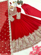 Load image into Gallery viewer, Red Elegant Embroidered Faux Georgette Gown Set with Dupatta &amp; Chudidar – Fully Stitched Ensemble with 5mm Sequins Work &amp; Tassel Sleeves ClothsVilla
