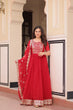 Load image into Gallery viewer, Red Elegant Faux Blooming Embroidered Gown Set with Designer Dupatta ClothsVilla