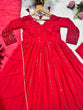 Load image into Gallery viewer, Red Elegant Faux Georgette Anarkali Suit Set with All-Over Embroidery ClothsVilla