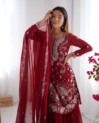 Red Elegant Faux Georgette Sharara Set ClothsVilla