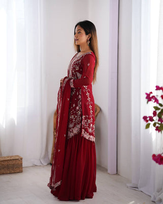 Red Elegant Faux Georgette Sharara Set ClothsVilla
