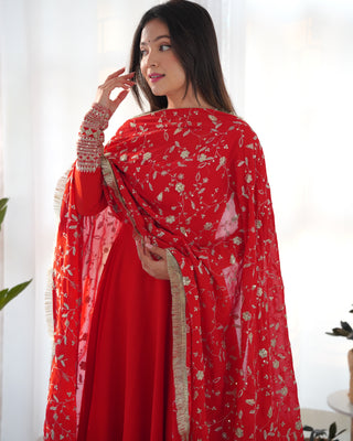 Red Elegant Georgette Anarkali Gown Set – Festive & Wedding Ready