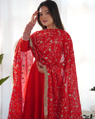 Red Elegant Georgette Anarkali Gown Set – Festive & Wedding Ready