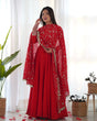 Load image into Gallery viewer, Red Elegant Georgette Anarkali Gown Set – Festive &amp; Wedding Ready