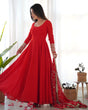 Load image into Gallery viewer, Red Elegant Georgette Anarkali Gown Set – Festive &amp; Wedding Ready