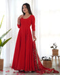 Load image into Gallery viewer, Red Elegant Georgette Anarkali Gown Set – Festive &amp; Wedding Ready