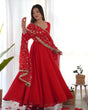 Load image into Gallery viewer, Red Elegant Georgette Anarkali Gown Set – Festive &amp; Wedding Ready