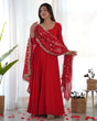 Load image into Gallery viewer, Red Elegant Georgette Anarkali Gown Set – Festive &amp; Wedding Ready