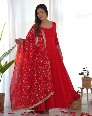 Red Elegant Georgette Anarkali Gown Set – Festive & Wedding Ready