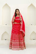 Load image into Gallery viewer, Red Elegant Georgette Foil Embroidered Lehenga Set with Dupatta – Semi-Stitched Lehenga &amp; Unstitched Blouse ClothsVilla