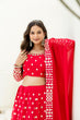 Load image into Gallery viewer, Red Elegant Georgette Foil Embroidered Lehenga Set with Dupatta – Semi-Stitched Lehenga &amp; Unstitched Blouse ClothsVilla