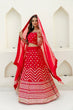 Load image into Gallery viewer, Red Elegant Georgette Foil Embroidered Lehenga Set with Dupatta – Semi-Stitched Lehenga &amp; Unstitched Blouse ClothsVilla