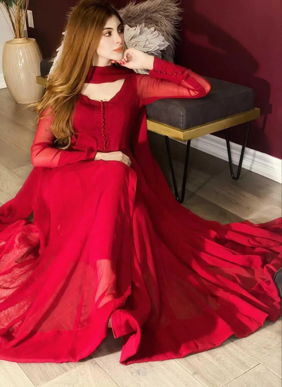 Red Elegant Georgette Silk Anarkali Suit with Modern Touch ELORIYA