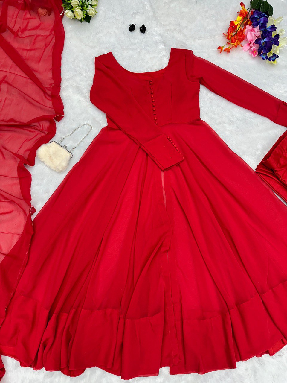 Red Elegant Georgette Silk Anarkali Suit with Modern Touch ELORIYA