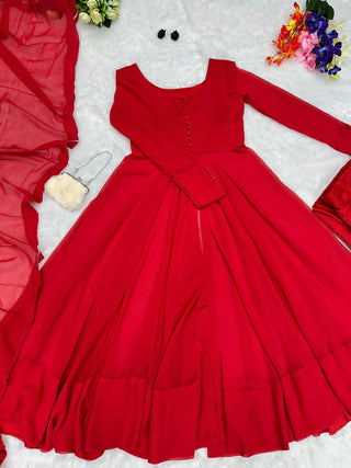 Red Elegant Georgette Silk Anarkali Suit with Modern Touch ELORIYA