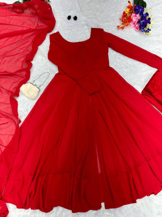 Red Elegant Georgette Silk Anarkali Suit with Modern Touch ELORIYA