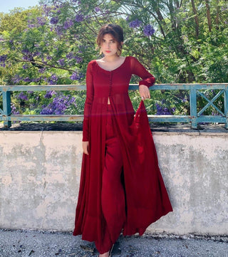 Red Elegant Georgette Silk Anarkali Suit with Modern Touch ELORIYA