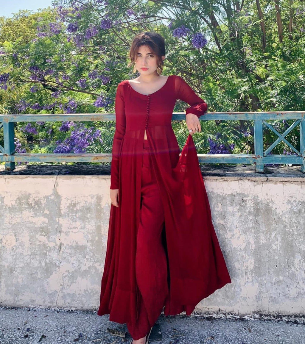 Red Elegant Georgette Silk Anarkali Suit with Modern Touch ELORIYA