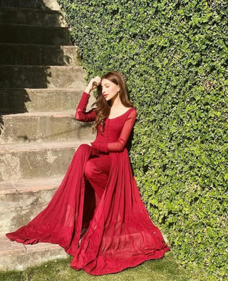 Red Elegant Georgette Silk Anarkali Suit with Modern Touch ELORIYA