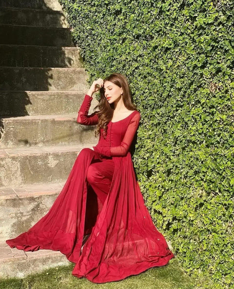 Red Elegant Georgette Silk Anarkali Suit with Modern Touch ELORIYA Main image