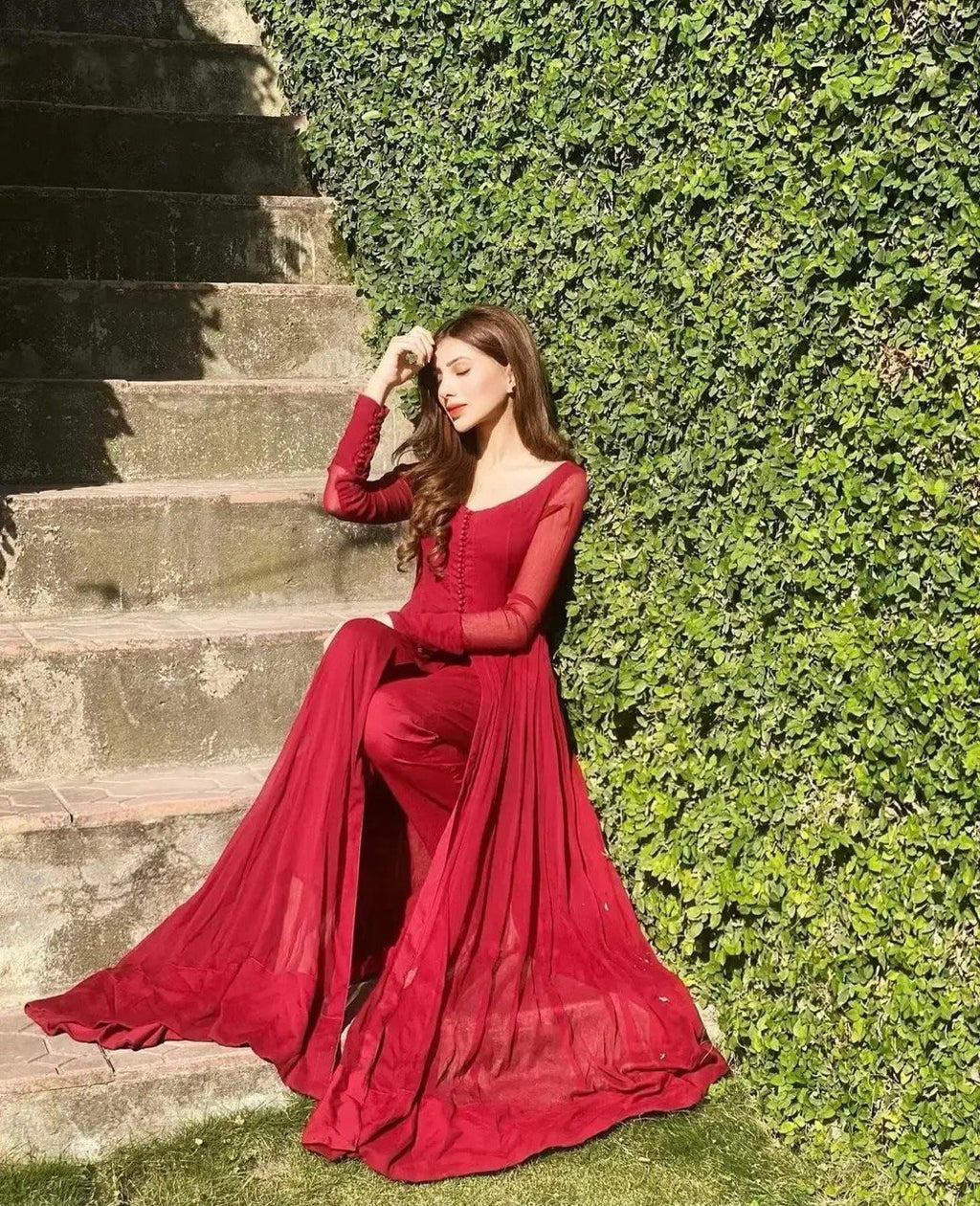 Red Elegant Georgette Silk Anarkali Suit with Modern Touch ELORIYA