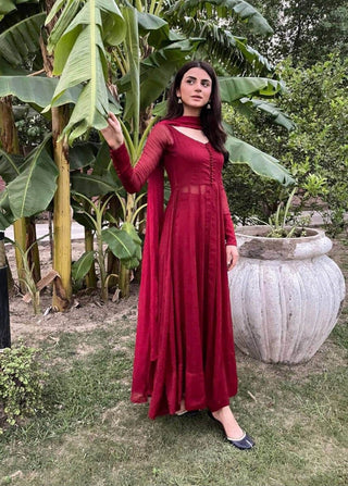 Red Elegant Georgette Silk Anarkali Suit with Modern Touch ELORIYA