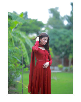 Red Elegant Georgette Silk Anarkali Suit with Modern Touch ELORIYA