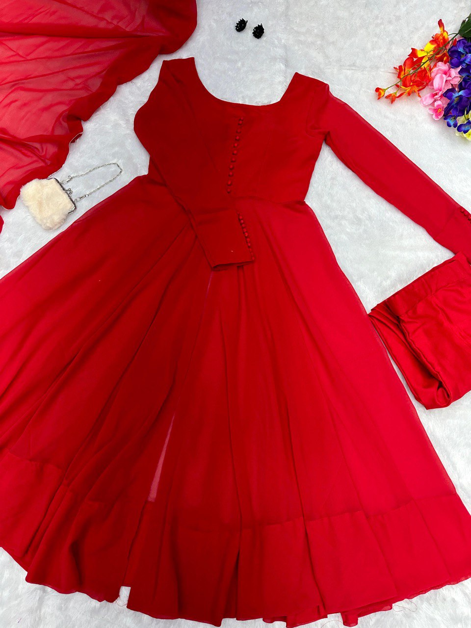 Red Elegant Georgette Silk Anarkali Suit with Modern Touch ELORIYA