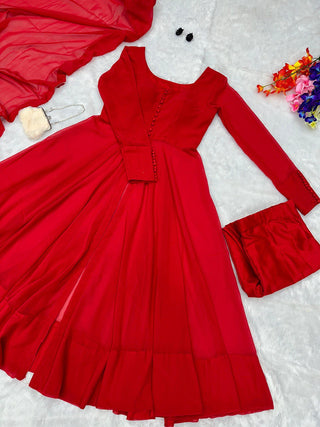 Red Elegant Georgette Silk Anarkali Suit with Modern Touch ELORIYA