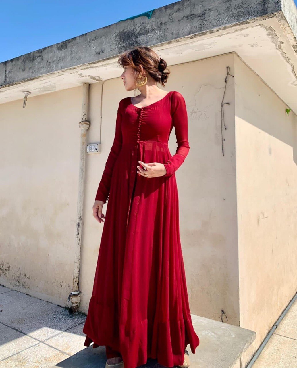 Red Elegant Georgette Silk Anarkali Suit with Modern Touch ELORIYA