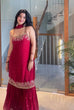 Load image into Gallery viewer, Red Elegant Heavy Faux Georgette Handworked Top with Palazzo &amp; Dupatta Set ClothsVilla