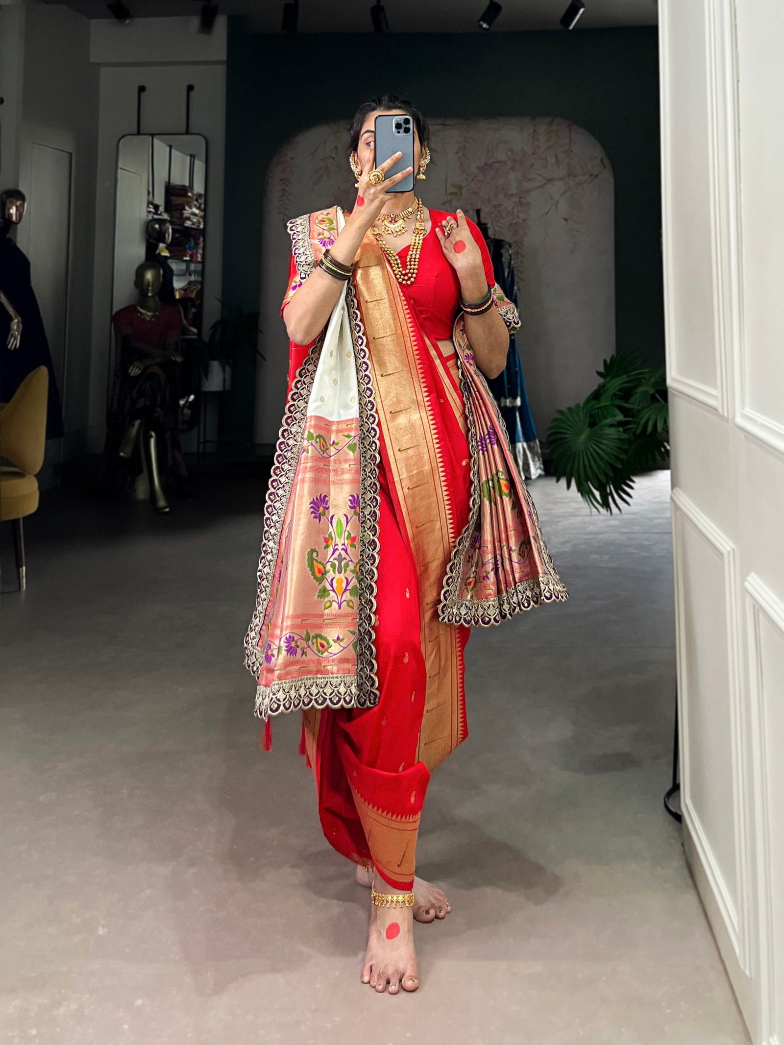 Red Elegant Jacquard Silk Paithani Zari Weaving Saree with Dupatta ClothsVilla
