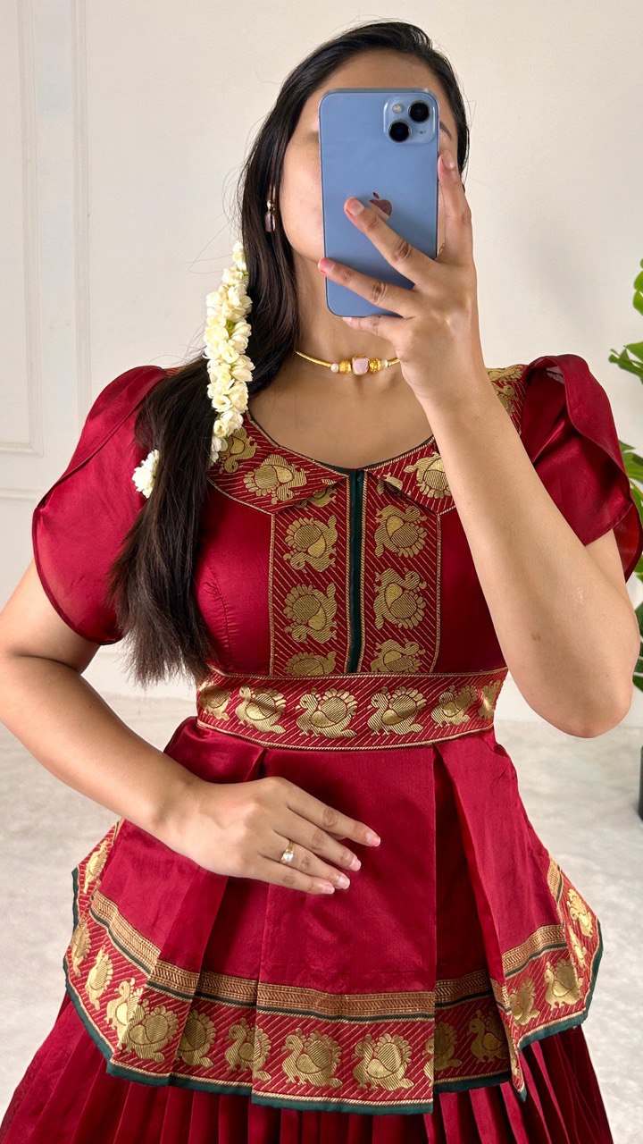 Red Elegant Jequard Silk Lehenga Set Clothsvilla