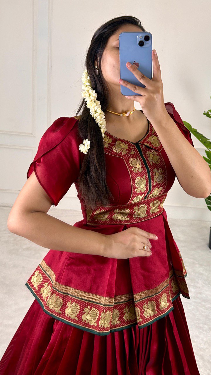 Red Elegant Jequard Silk Lehenga Set Clothsvilla