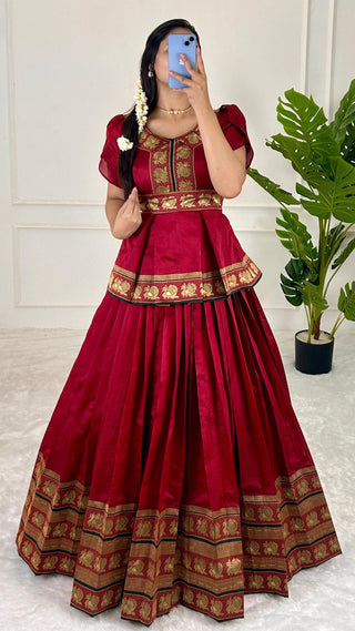 Red Elegant Jequard Silk Lehenga Set Clothsvilla