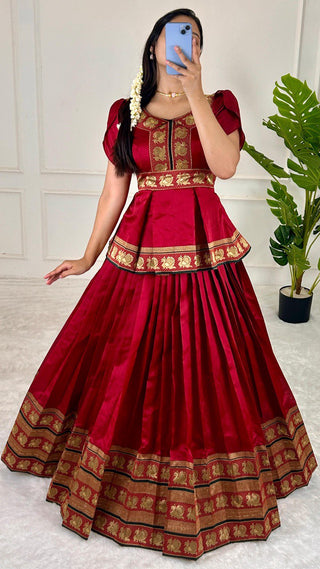 Red Elegant Jequard Silk Lehenga Set Clothsvilla