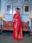 Red Elegant Printed Chanderi Silk Blend Saree with Tassel Detailing ClothsVilla