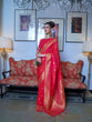 Load image into Gallery viewer, Red Elegant Printed Chanderi Silk Blend Saree with Tassel Detailing ClothsVilla