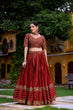Load image into Gallery viewer, Red Elegant Rangoli Crush Lehenga with Sequins &amp; Thread Embroidery, Matching Blouse &amp; Dupatta ClothsVilla