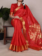 Load image into Gallery viewer, Red Elegant Raw Silk Saree with Zari Weaving Work ClothsVilla