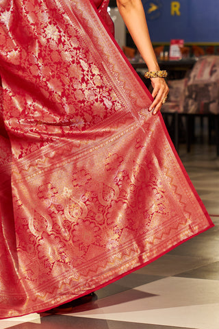 Red Elegant Silk Patola Printed Saree with Unstitched Blouse Piece ClothsVilla