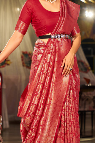 Red Elegant Silk Patola Printed Saree with Unstitched Blouse Piece ClothsVilla