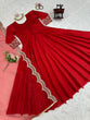 Load image into Gallery viewer, Red Elegant Tapeta Silk Gown with Embroidered Butterfly Net Dupatta ClothsVilla