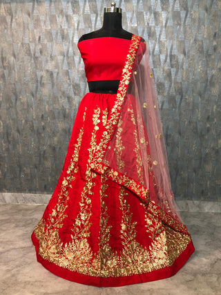 Red Elegant Tapeta Silk Lehenga Set ClothsVilla