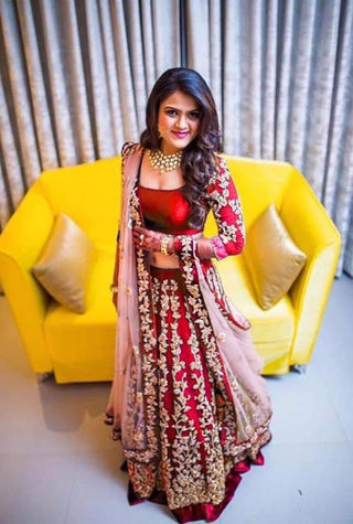 Red Elegant Tapeta Silk Lehenga Set ClothsVilla