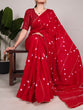 Load image into Gallery viewer, Red Elegant Viscose Chanderi Saree with Sequins, Zari Line, and Gota Patti Lace Border