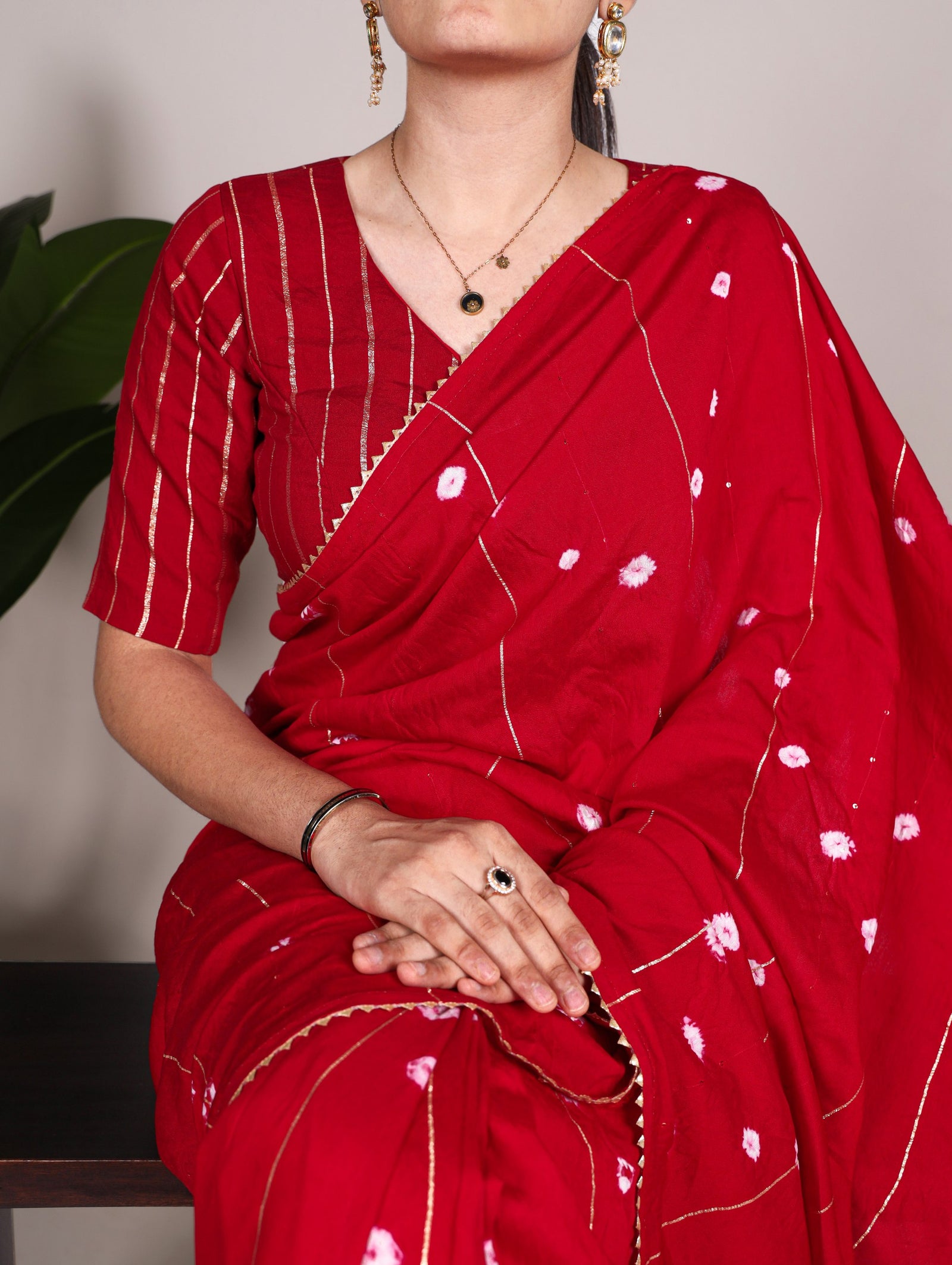 Red Elegant Viscose Chanderi Saree with Sequins, Zari Line, and Gota Patti Lace Border