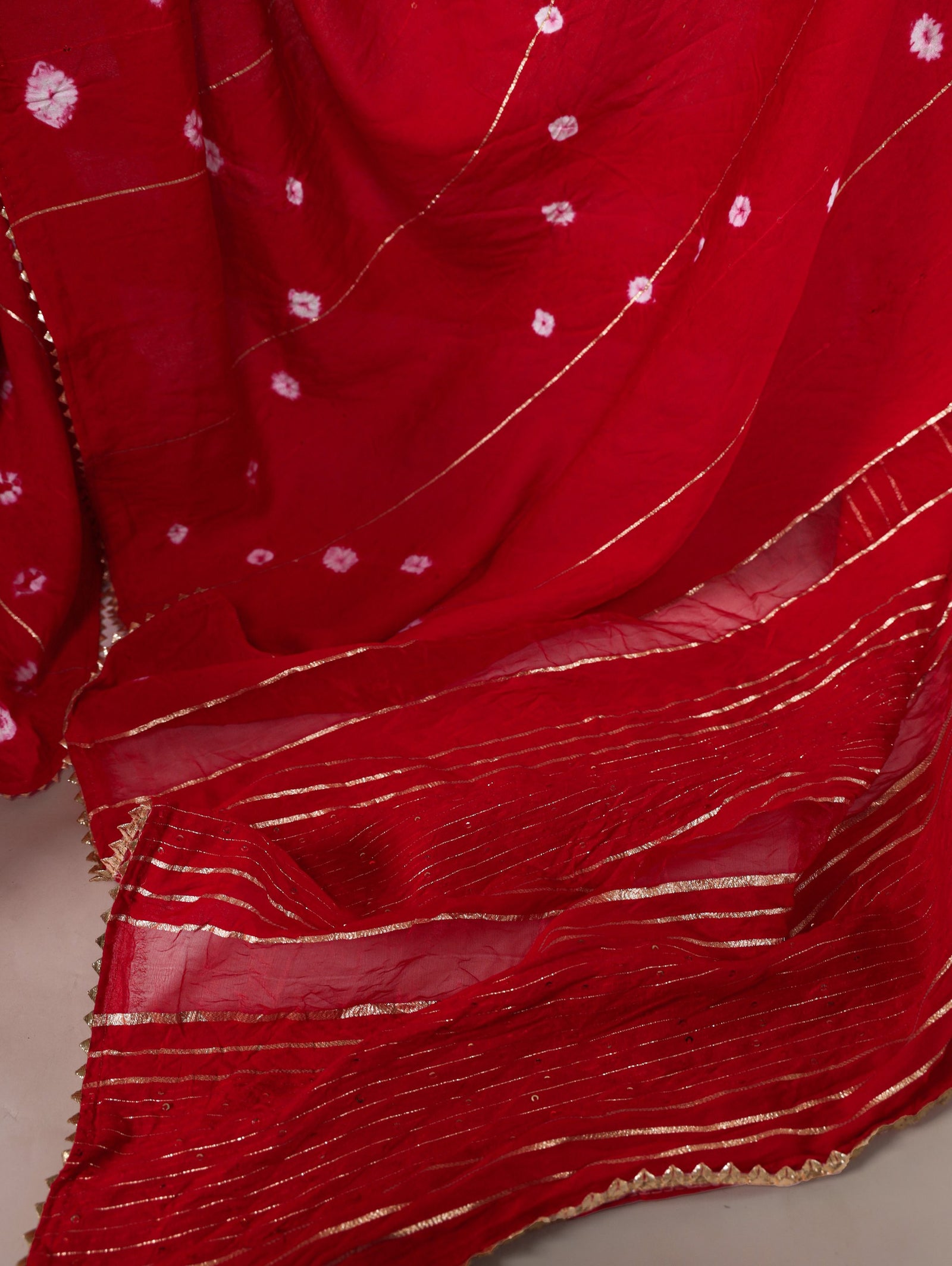 Red Elegant Viscose Chanderi Saree with Sequins, Zari Line, and Gota Patti Lace Border